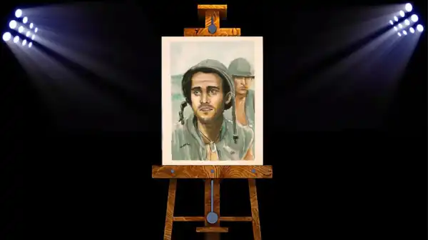 Son's painting on an easel