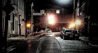 City street on a rainy evening