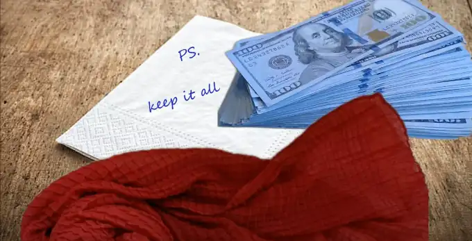 Pile of money under a scarf