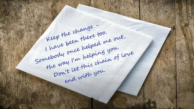 Napkin with note to keep all as a tip