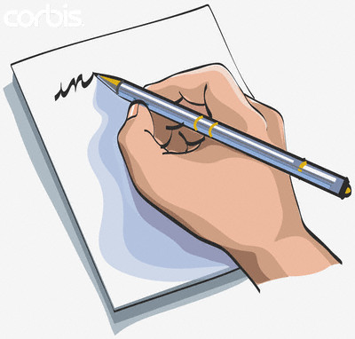 Cartoon image of hand writing a letter