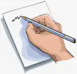 Cartoon image of hand writing a letter